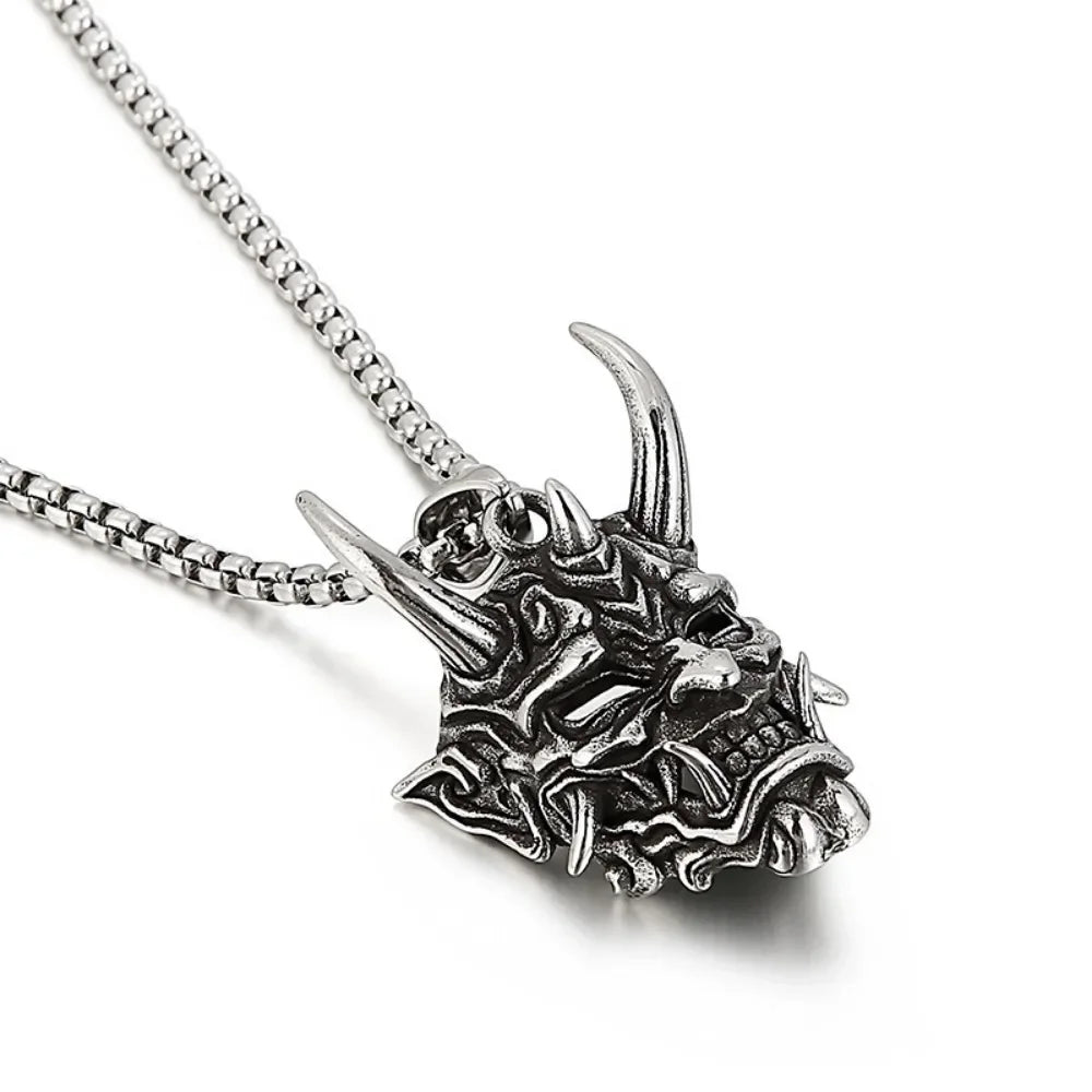 Vintage Oni Samurai Mask Necklace