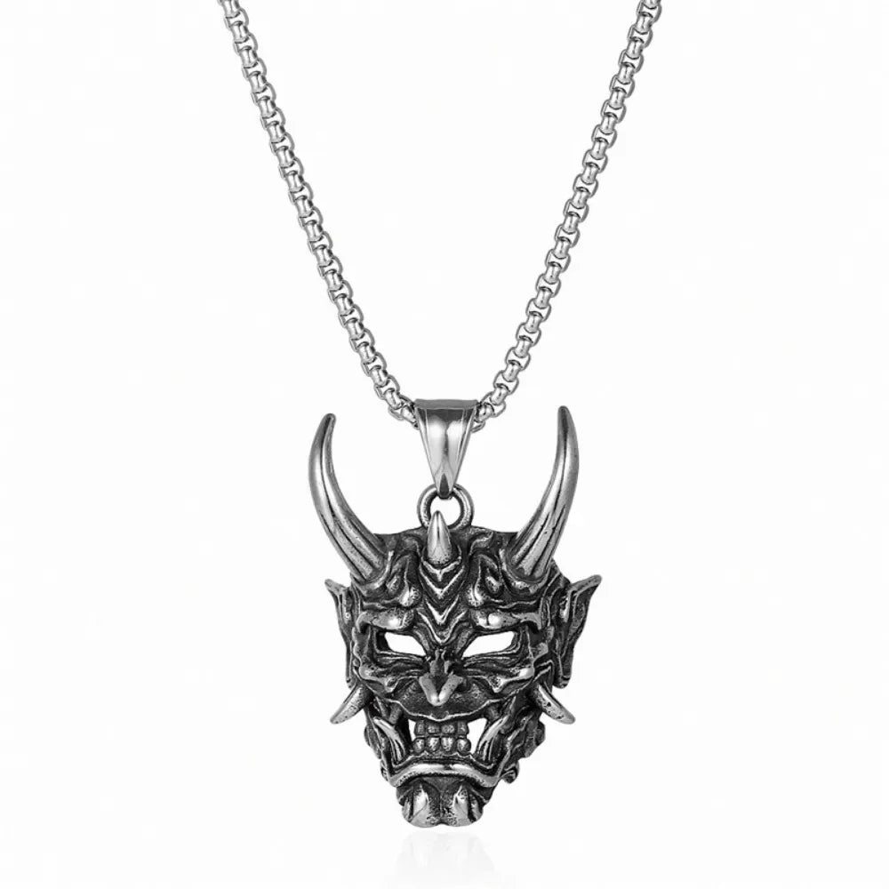 Vintage Oni Samurai Mask Necklace