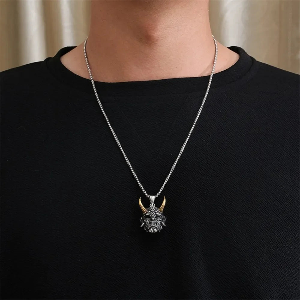 Vintage Oni Samurai Mask Necklace