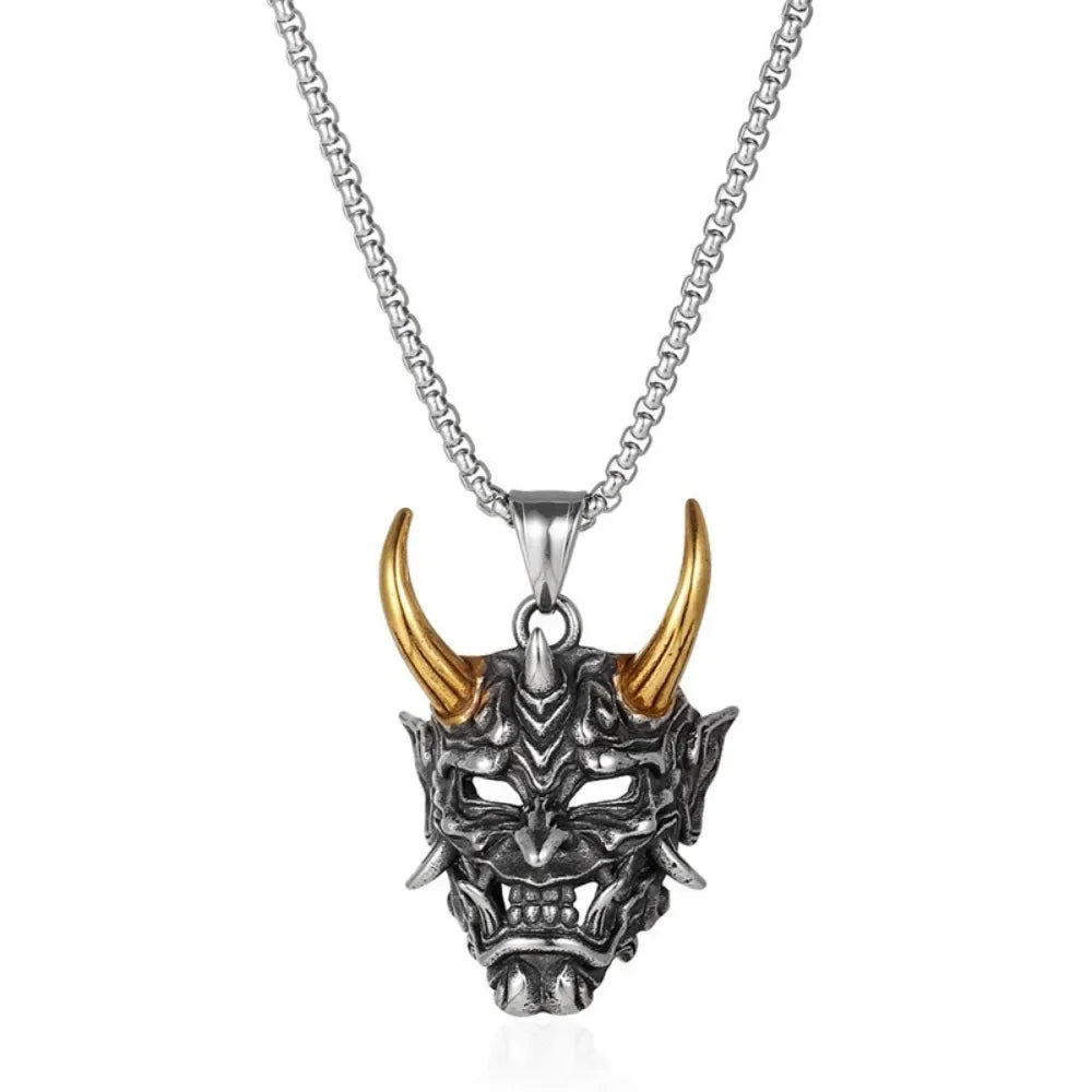 Vintage Oni Samurai Mask Necklace