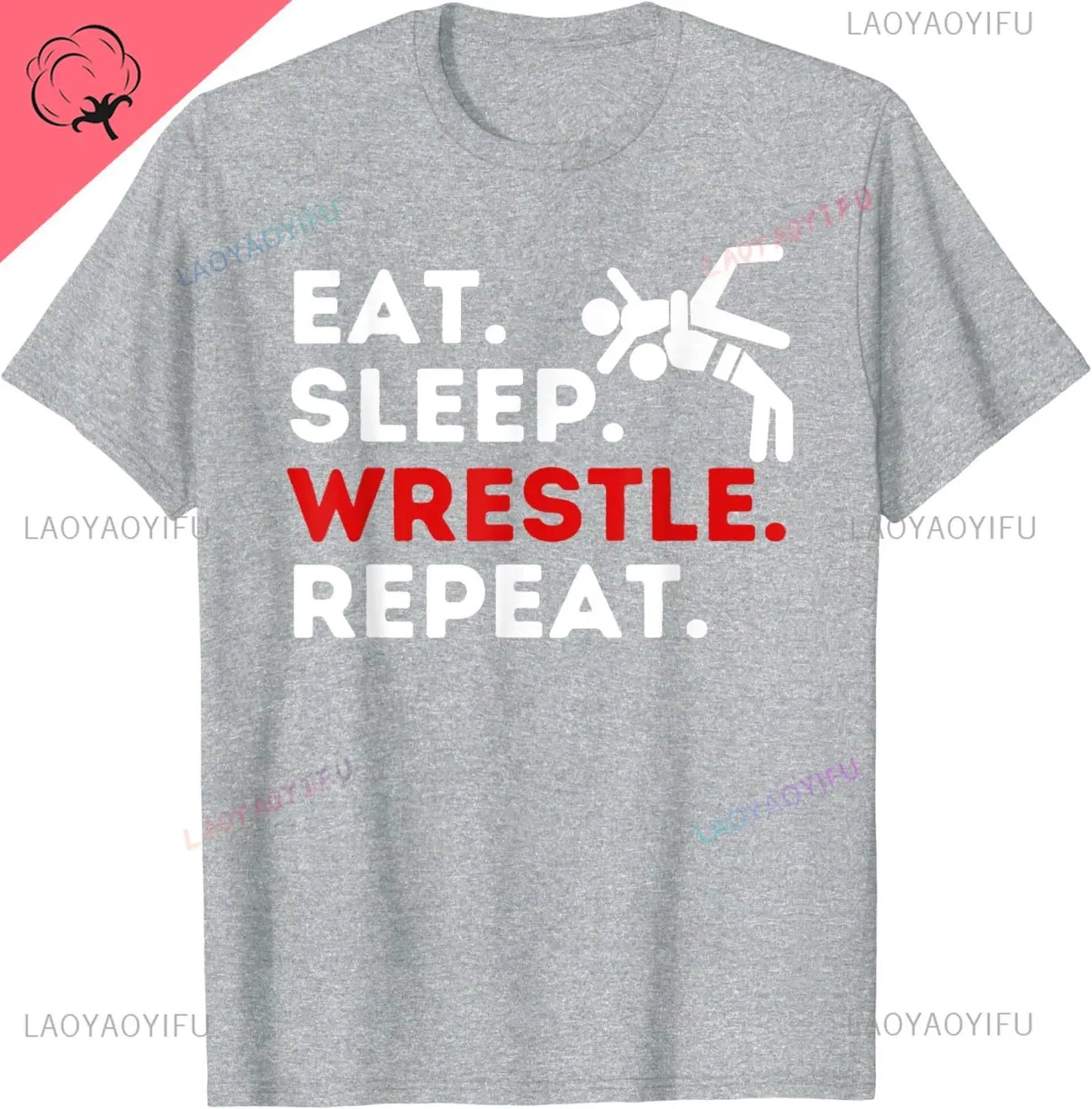 Eat Sleep Wrestle Repeat Cotton T-shirt Graphic Print