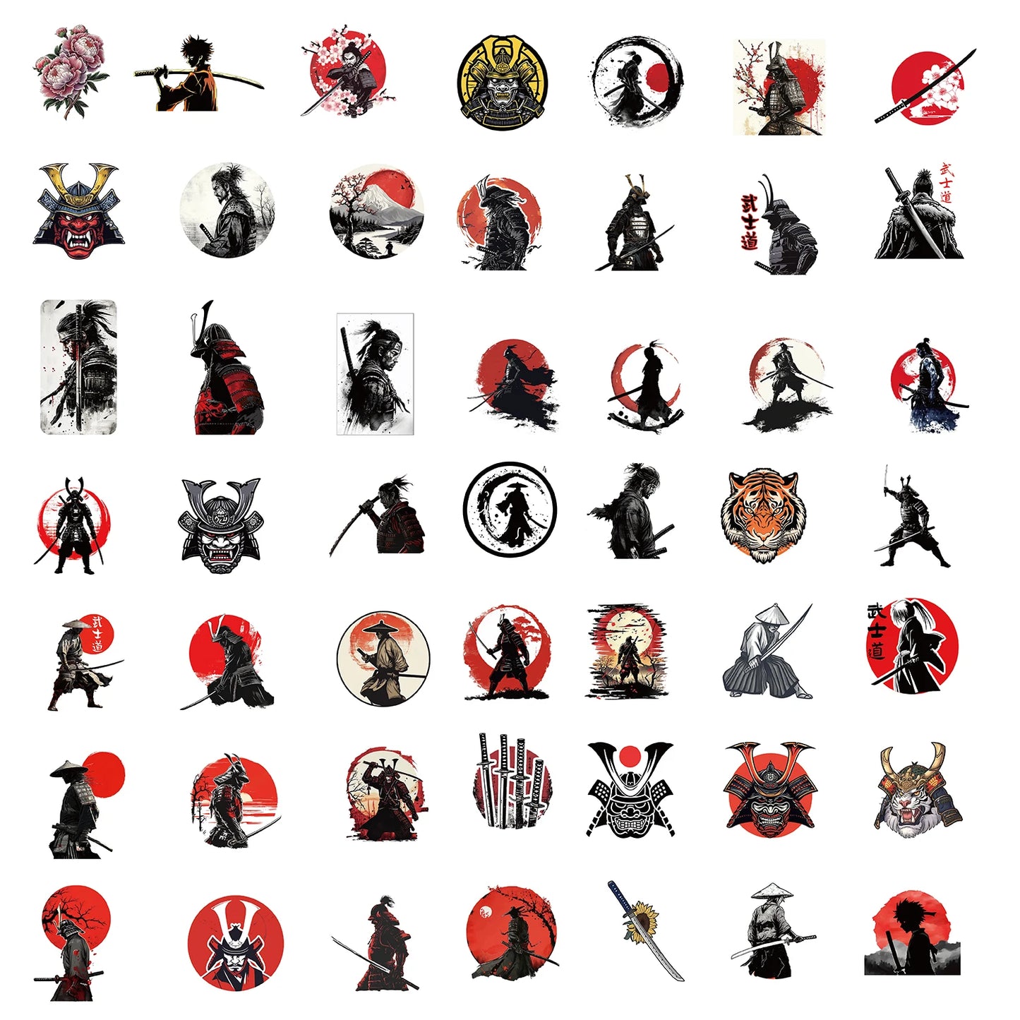 50 piece Japanese Samurai Bushido Stickers Waterproof