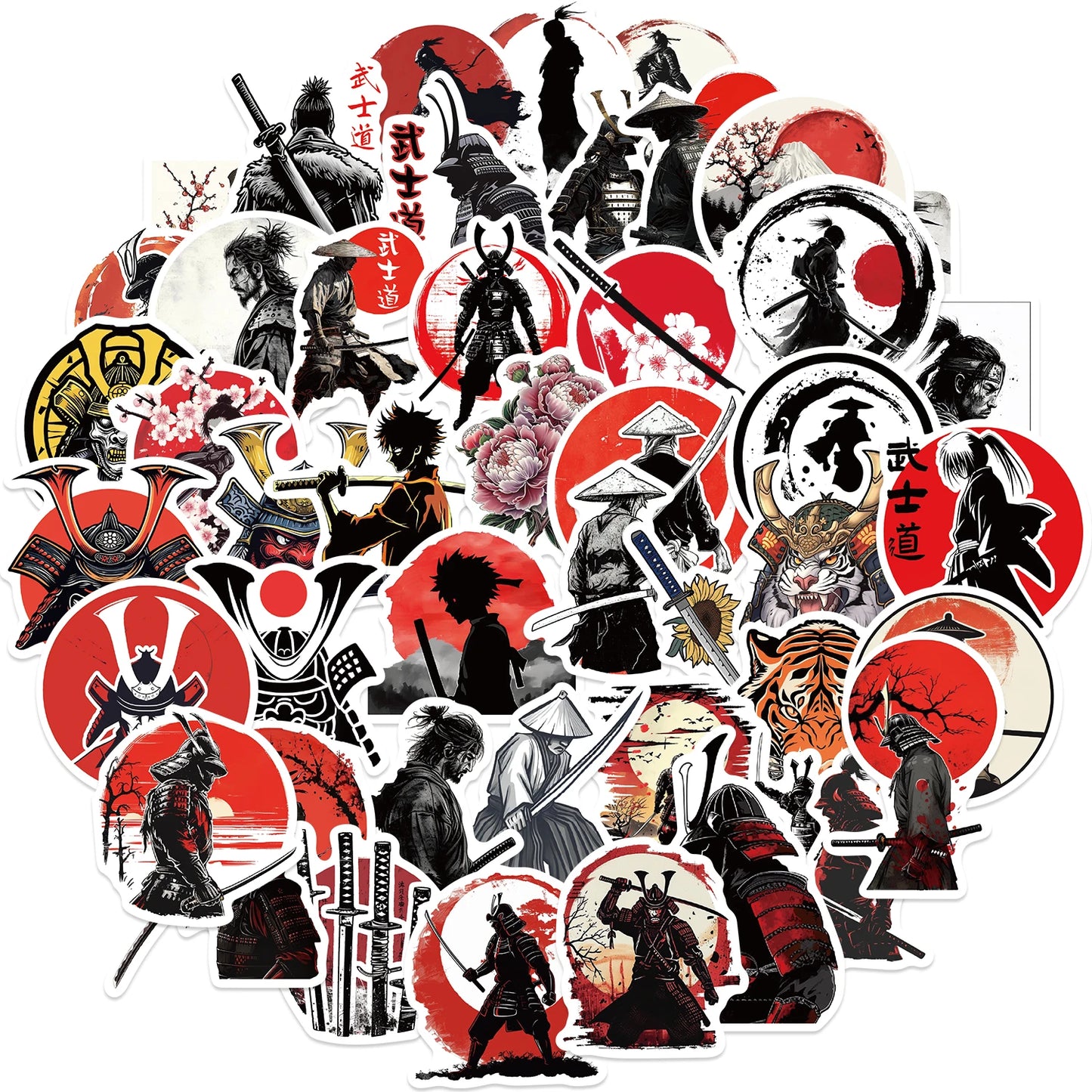 50 piece Japanese Samurai Bushido Stickers Waterproof