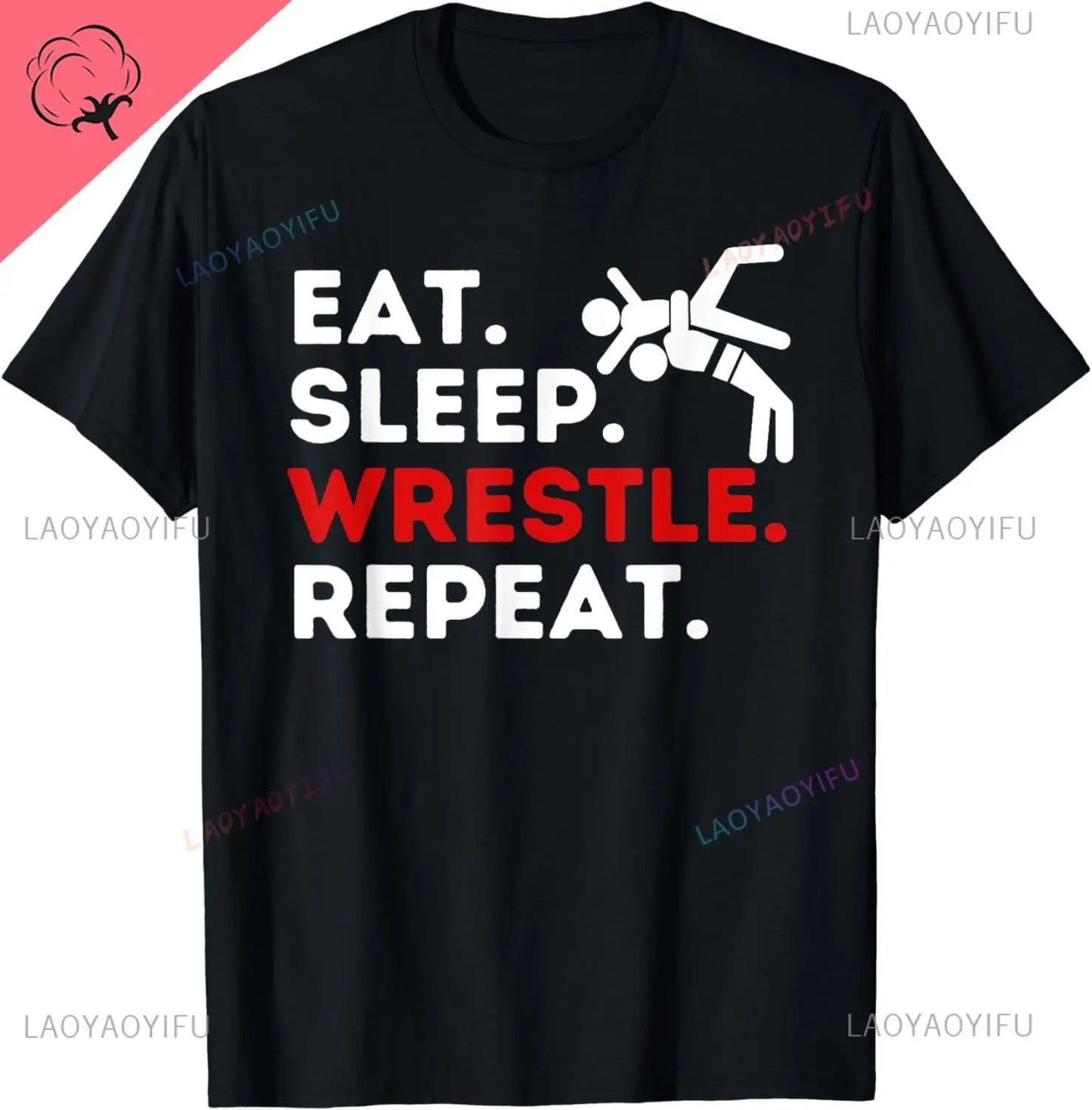 Eat Sleep Wrestle Repeat Cotton T-shirt Graphic Print