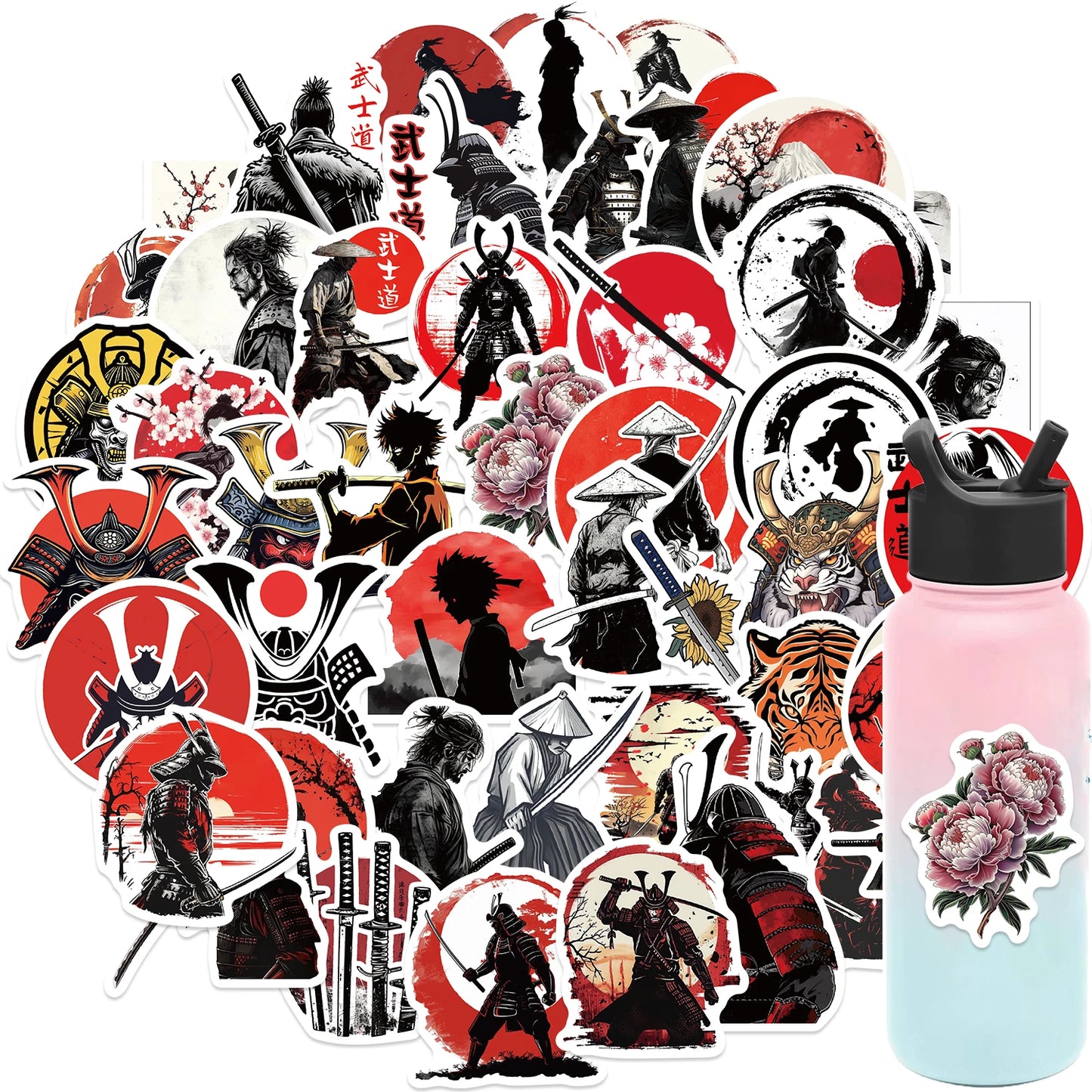 50 piece Japanese Samurai Bushido Stickers Waterproof