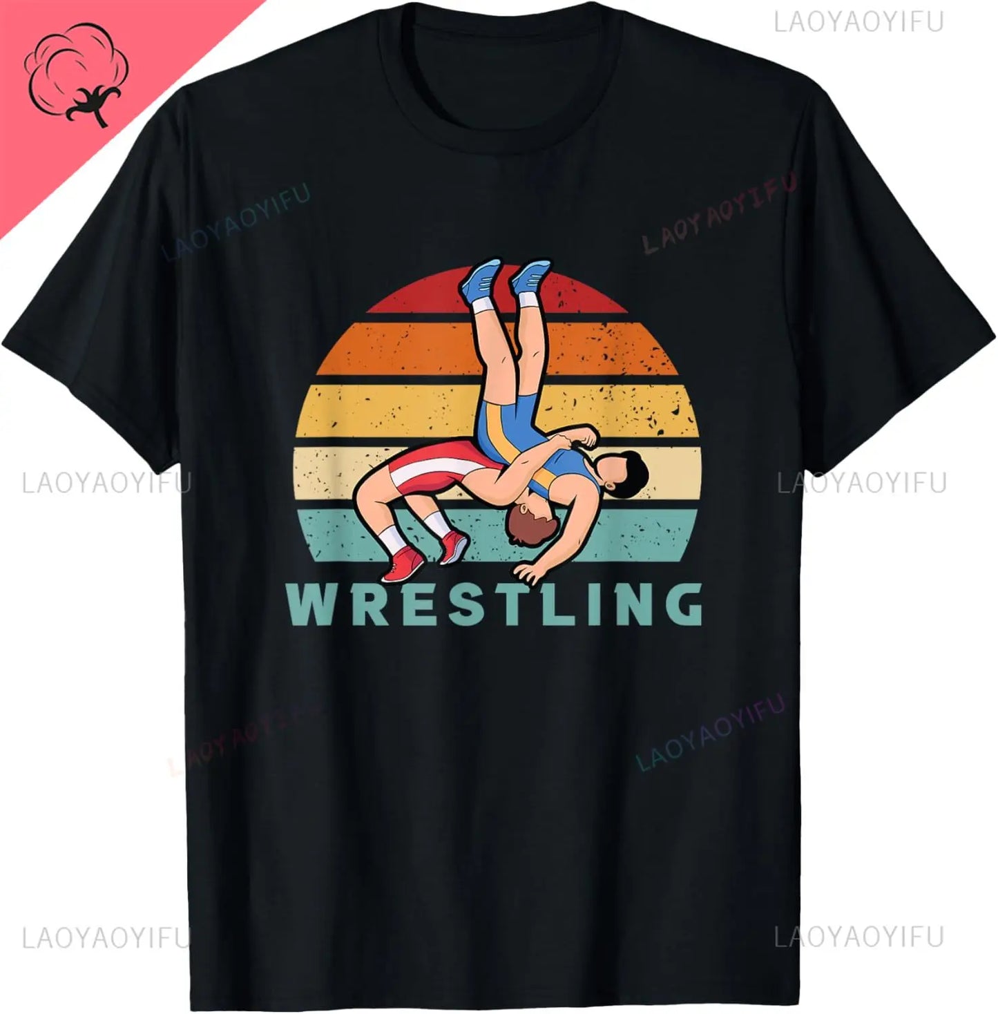 Eat Sleep Wrestle Repeat Cotton T-shirt Graphic Print