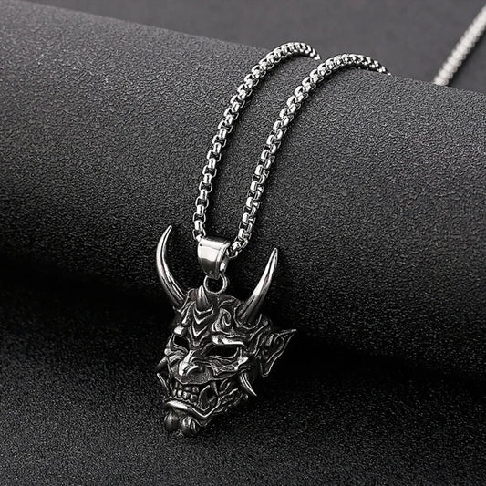 Vintage Oni Samurai Mask Necklace