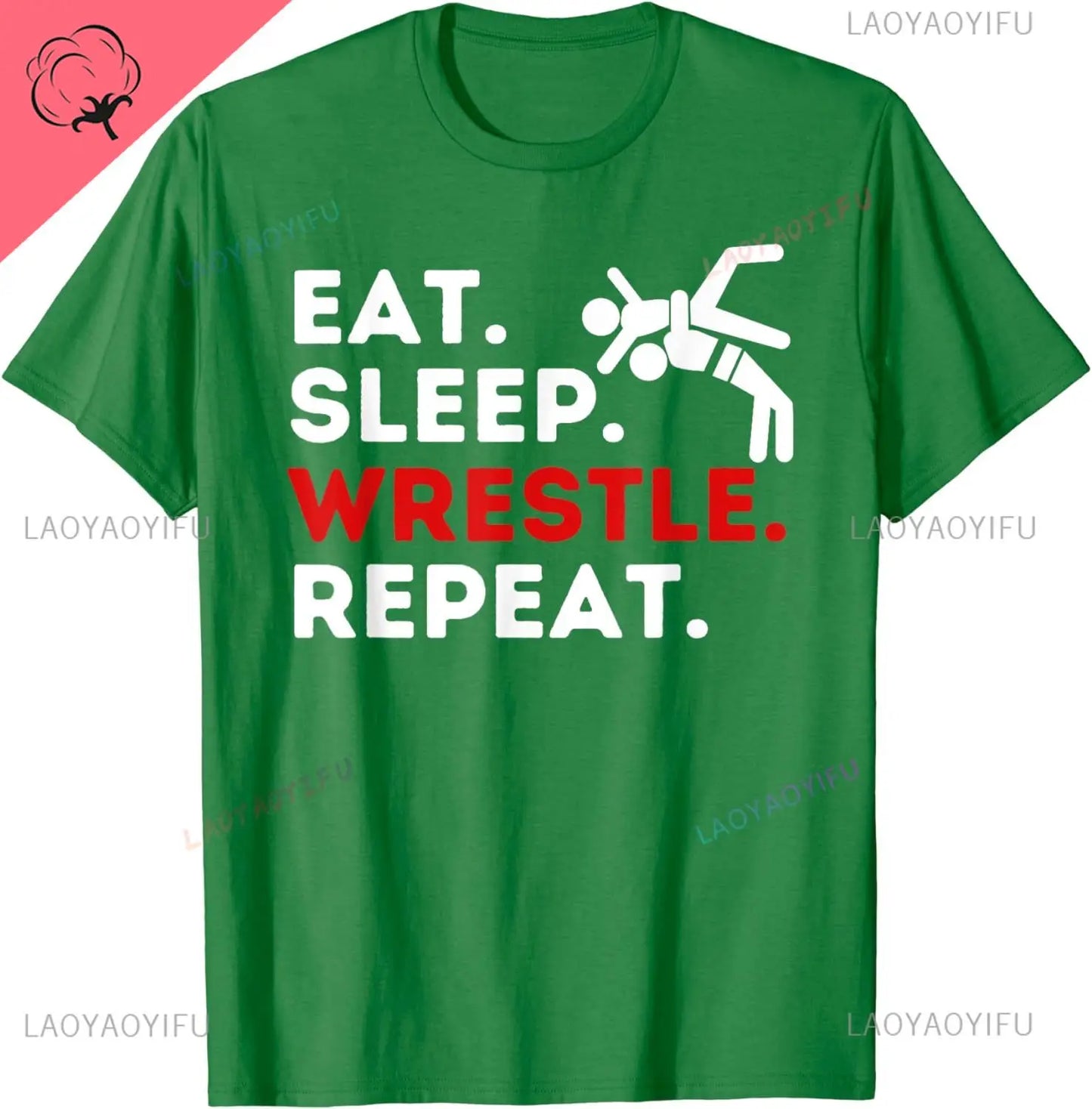 Eat Sleep Wrestle Repeat Cotton T-shirt Graphic Print