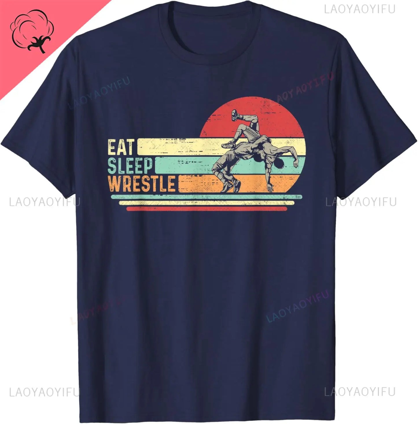 Eat Sleep Wrestle Repeat Cotton T-shirt Graphic Print