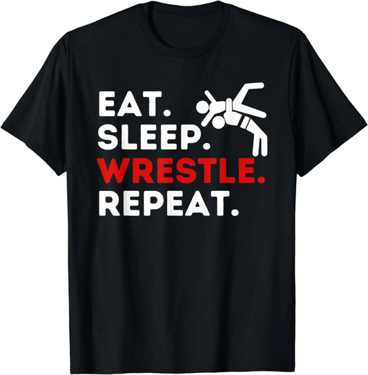 Eat Sleep Wrestle Repeat Cotton T-shirt Graphic Print