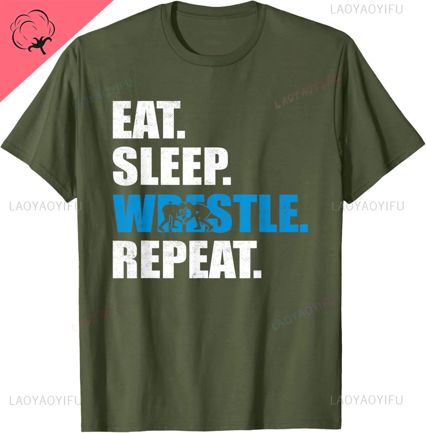 Eat Sleep Wrestle Repeat Cotton T-shirt Graphic Print