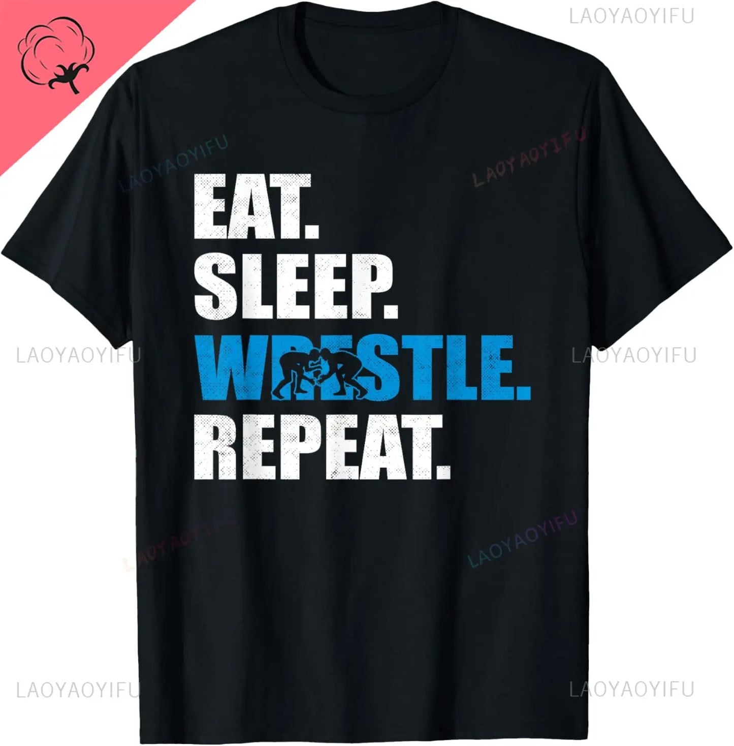 Eat Sleep Wrestle Repeat Cotton T-shirt Graphic Print